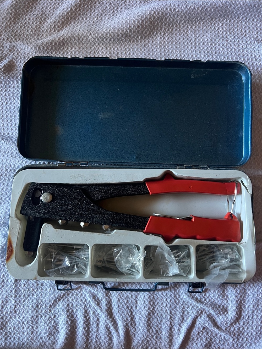 Red Handled Rivet Gun with Assorted Rivets storage case